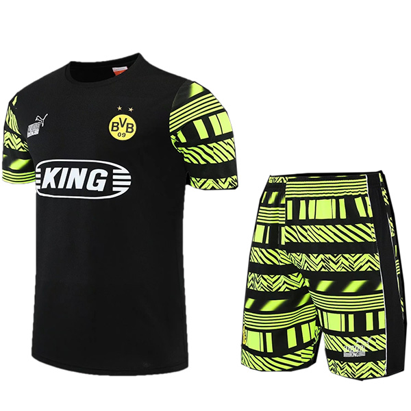 Borussia dortmund training jersey sportswear uniform men's soccer shirt football short sleeve sport black fluorescent top t-shirt 2022-2023